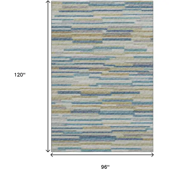 Blue Ivory And Gold Abstract Washable Area Rug With UV Protection Photo 3