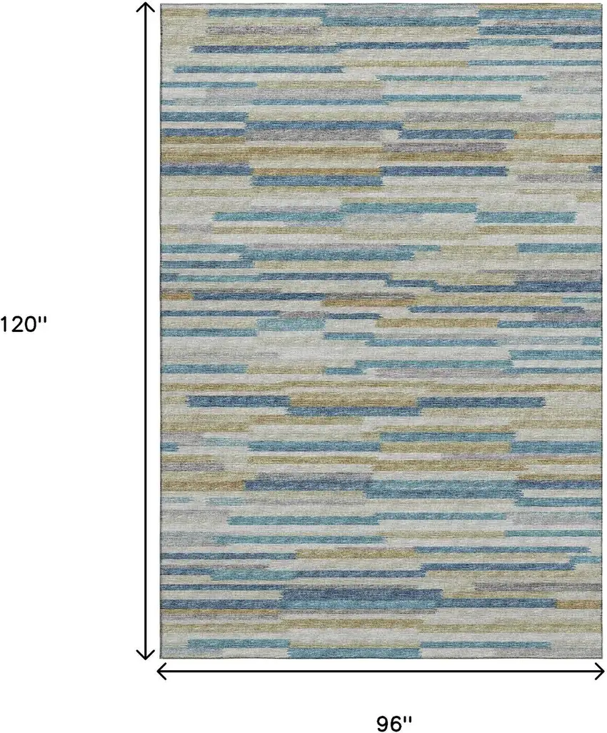 Blue Ivory And Gold Abstract Washable Area Rug With UV Protection Photo 3