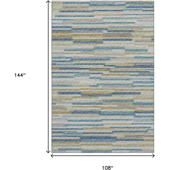 Blue Ivory And Gold Abstract Washable Area Rug With UV Protection Photo 3