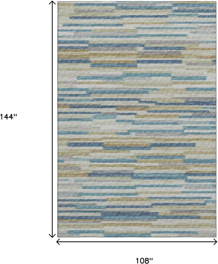 Blue Ivory And Gold Abstract Washable Area Rug With UV Protection Photo 3