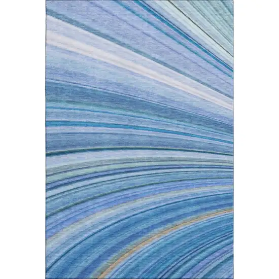Blue Ivory And Gold Abstract Washable Area Rug With UV Protection Photo 2