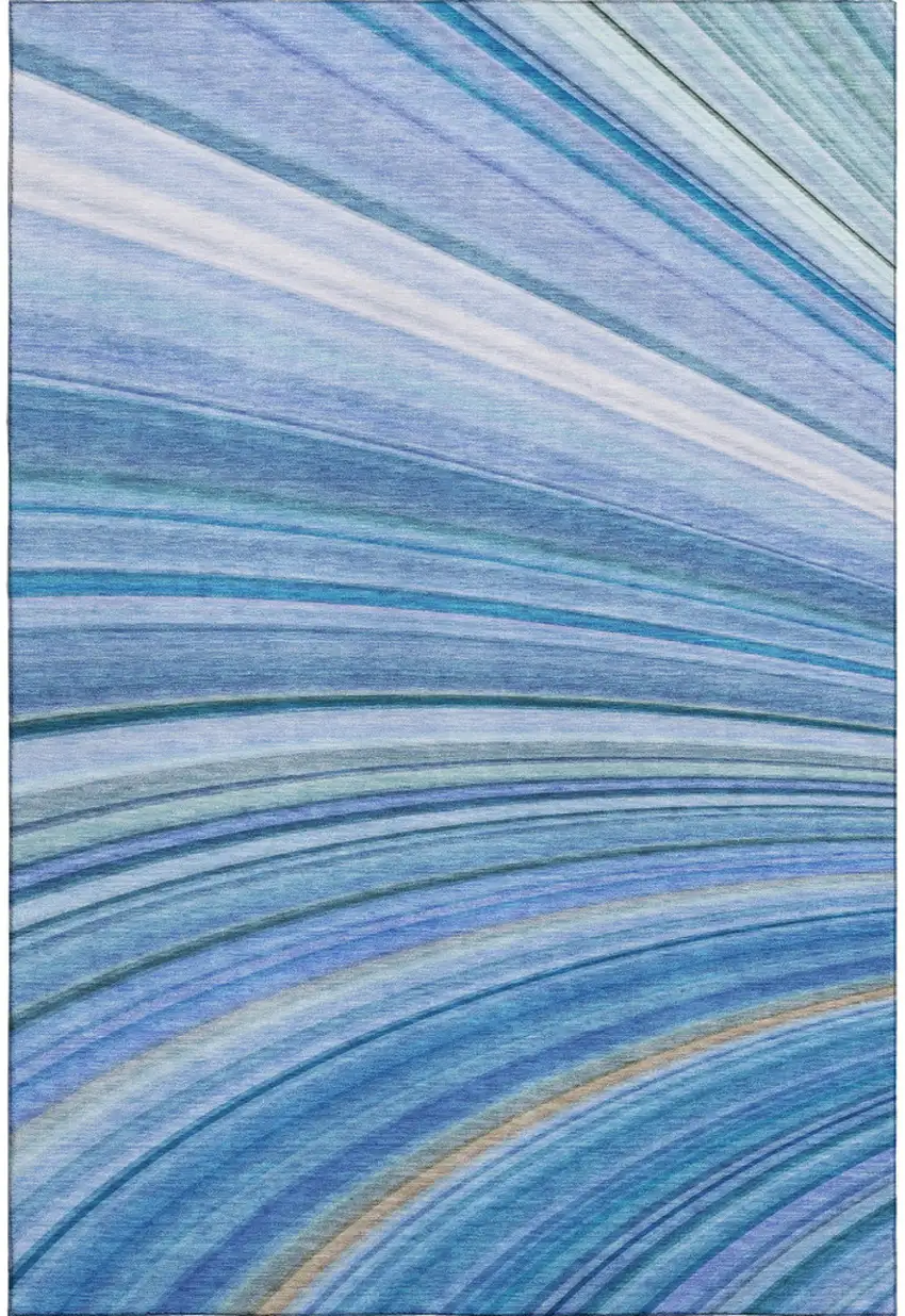 Blue Ivory And Gold Abstract Washable Area Rug With UV Protection Photo 2