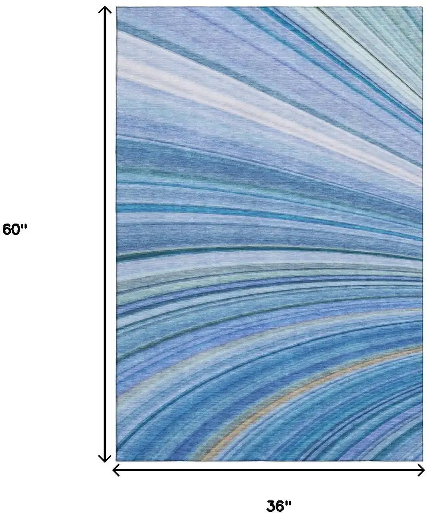 Blue Ivory And Gold Abstract Washable Area Rug With UV Protection Photo 3