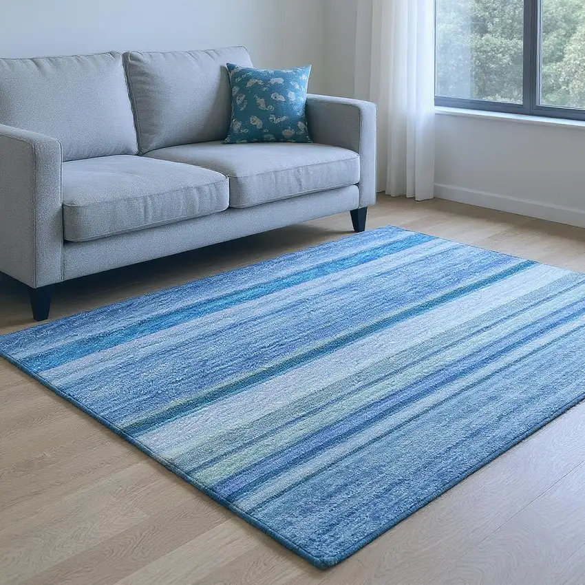 Blue Ivory And Gold Abstract Washable Area Rug With UV Protection Photo 2