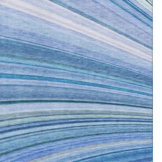 Blue Ivory And Gold Abstract Washable Area Rug With UV Protection Photo 3