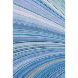 Photo of Blue Ivory And Gold Abstract Washable Area Rug With UV Protection