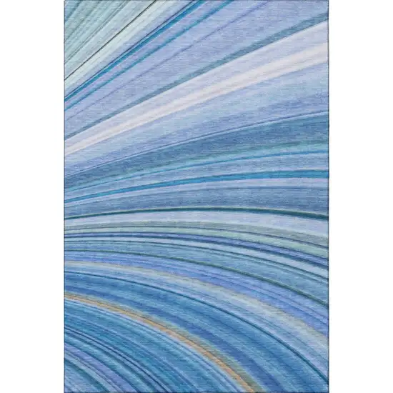 Blue Ivory And Gold Abstract Washable Area Rug With UV Protection Photo 6