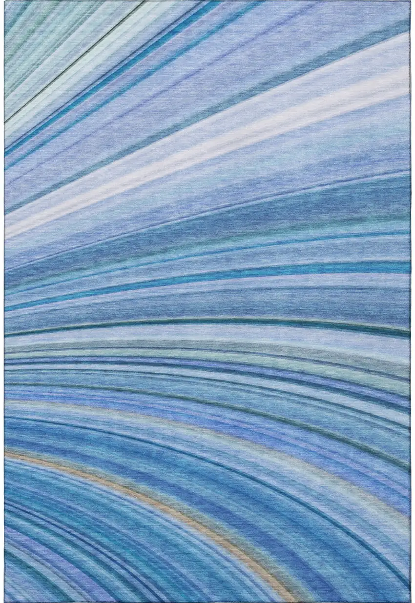 Blue Ivory And Gold Abstract Washable Area Rug With UV Protection Photo 6