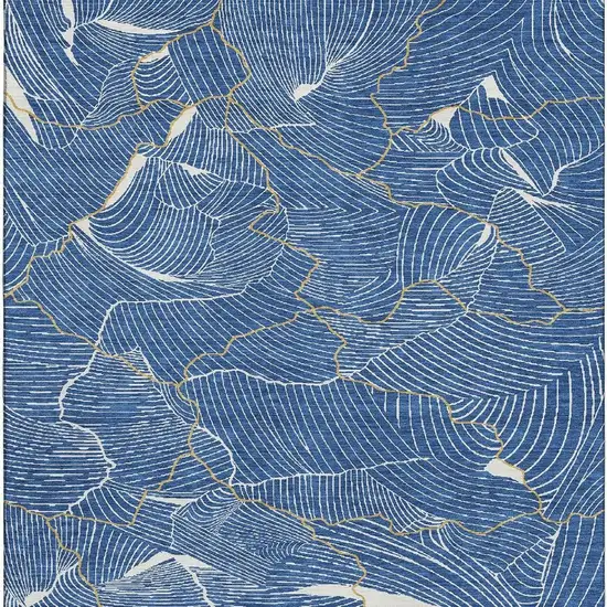 Blue Ivory And Gold Abstract Washable Area Rug With UV Protection Photo 2