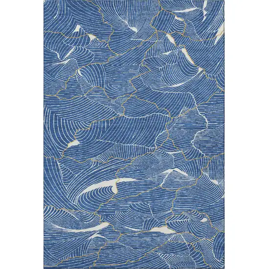 Blue Ivory And Gold Abstract Washable Area Rug With UV Protection Photo 3