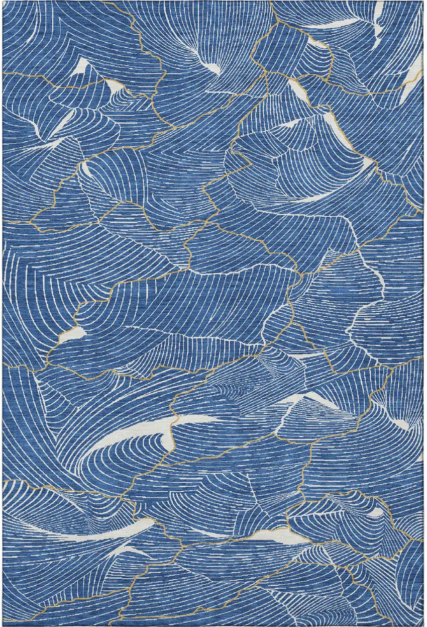 Blue Ivory And Gold Abstract Washable Area Rug With UV Protection Photo 3