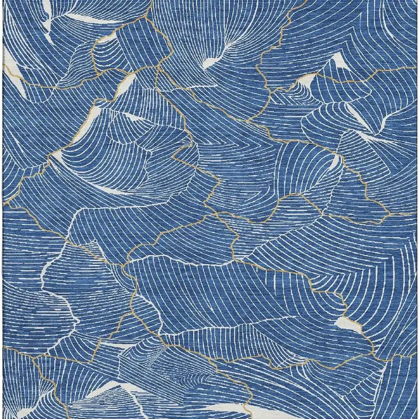 Blue Ivory And Gold Abstract Washable Area Rug With UV Protection Photo 3
