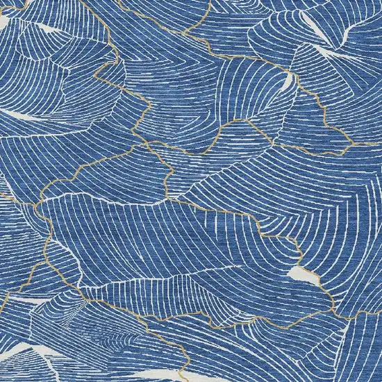 Blue Ivory And Gold Abstract Washable Area Rug With UV Protection Photo 3