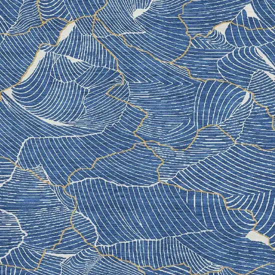 Blue Ivory And Gold Abstract Washable Area Rug With UV Protection Photo 2