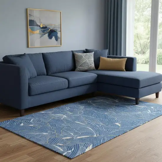 Blue Ivory And Gold Abstract Washable Area Rug With UV Protection Photo 2