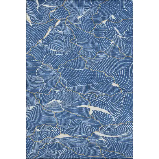 Blue Ivory And Gold Abstract Washable Area Rug With UV Protection Photo 1