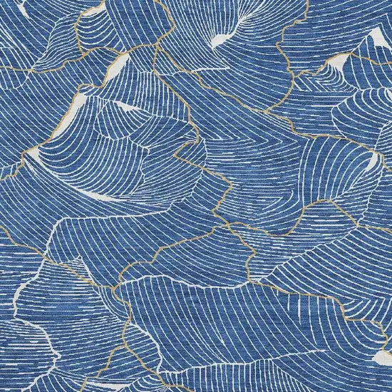 Blue Ivory And Gold Abstract Washable Area Rug With UV Protection Photo 2