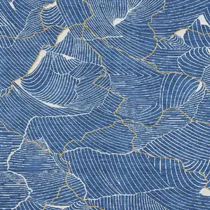 Photo of Blue Ivory And Gold Abstract Washable Area Rug With UV Protection