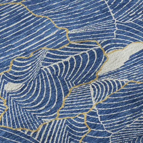 Blue Ivory And Gold Abstract Washable Area Rug With UV Protection Photo 9