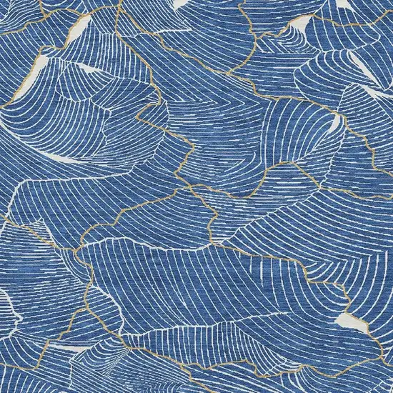 Blue Ivory And Gold Abstract Washable Area Rug With UV Protection Photo 2