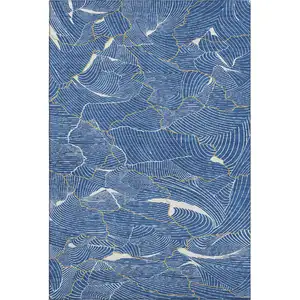 Photo of Blue Ivory And Gold Abstract Washable Area Rug With UV Protection