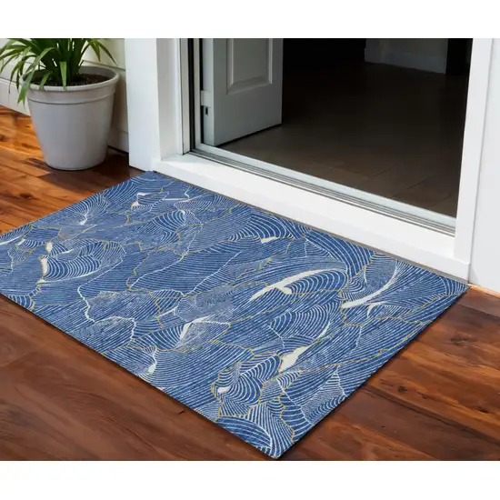 Blue Ivory And Gold Abstract Washable Indoor Outdoor Area Rug Photo 1