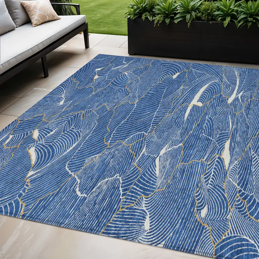 Blue Ivory And Gold Abstract Washable Indoor Outdoor Area Rug Photo 1