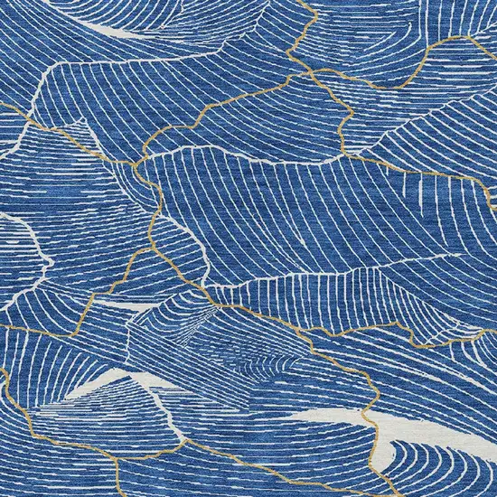 Blue Ivory And Gold Abstract Washable Indoor Outdoor Area Rug Photo 6