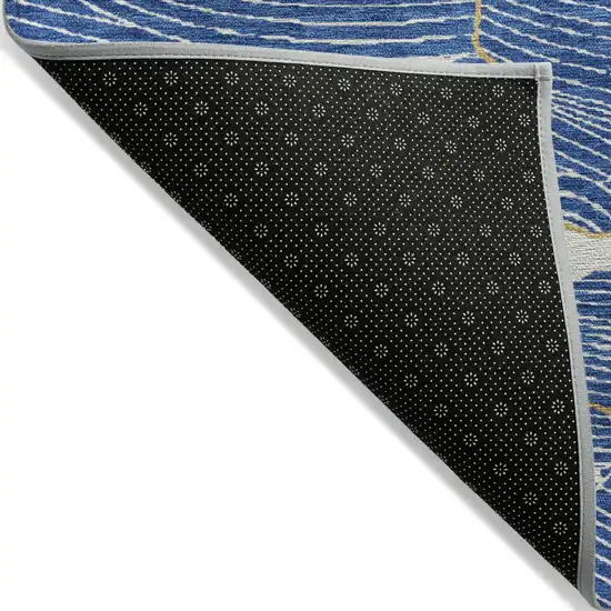 Blue Ivory And Gold Abstract Washable Indoor Outdoor Area Rug Photo 3