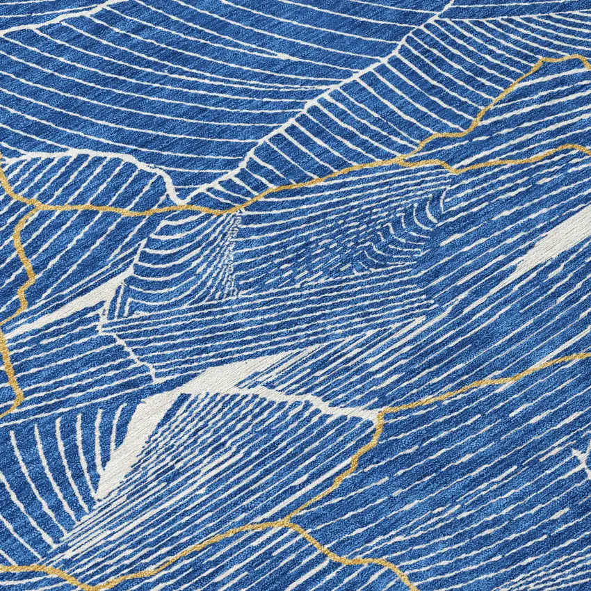 Blue Ivory And Gold Abstract Washable Indoor Outdoor Area Rug Photo 5