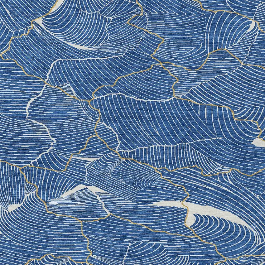 Blue Ivory And Gold Abstract Washable Indoor Outdoor Area Rug Photo 6