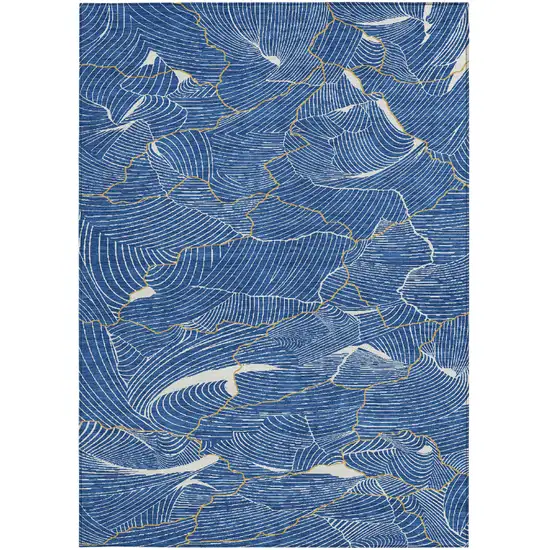 Blue Ivory And Gold Abstract Washable Indoor Outdoor Area Rug Photo 7