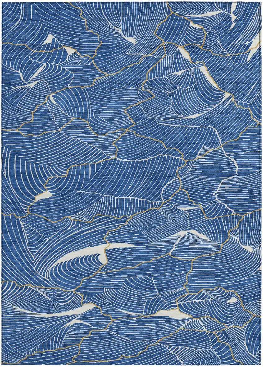 Blue Ivory And Gold Abstract Washable Indoor Outdoor Area Rug Photo 7