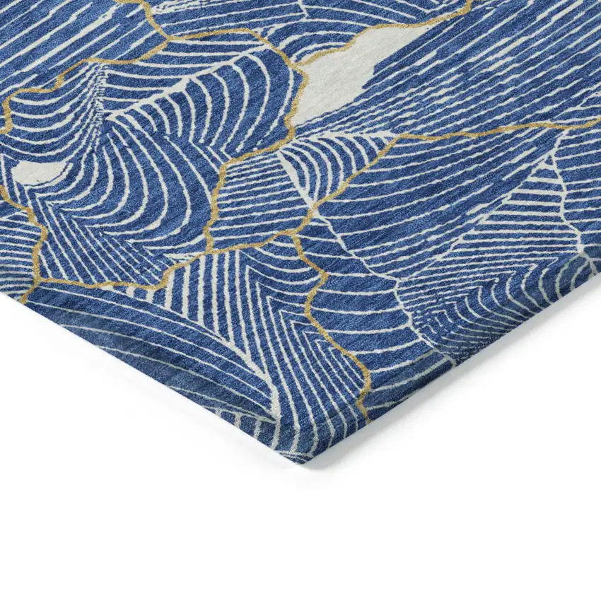 Blue Ivory And Gold Abstract Washable Indoor Outdoor Area Rug Photo 4