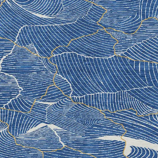 Blue Ivory And Gold Abstract Washable Indoor Outdoor Area Rug Photo 6