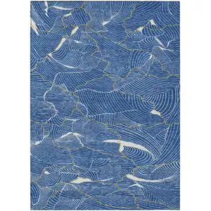 Photo of Blue Ivory And Gold Abstract Washable Indoor Outdoor Area Rug