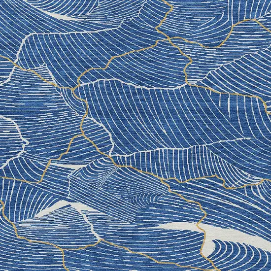 Blue Ivory And Gold Abstract Washable Indoor Outdoor Area Rug Photo 6