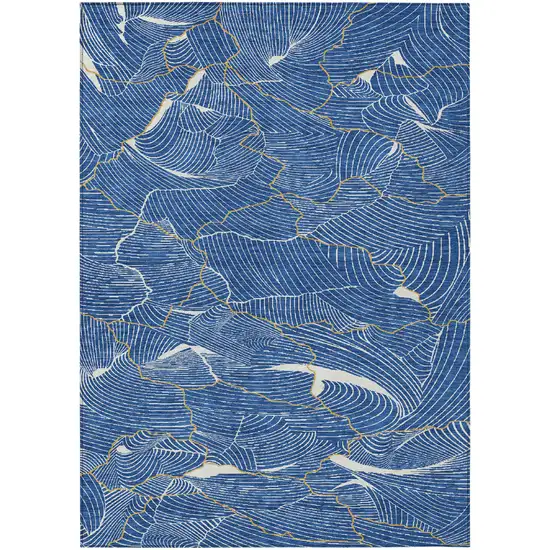 Blue Ivory And Gold Abstract Washable Indoor Outdoor Area Rug Photo 2
