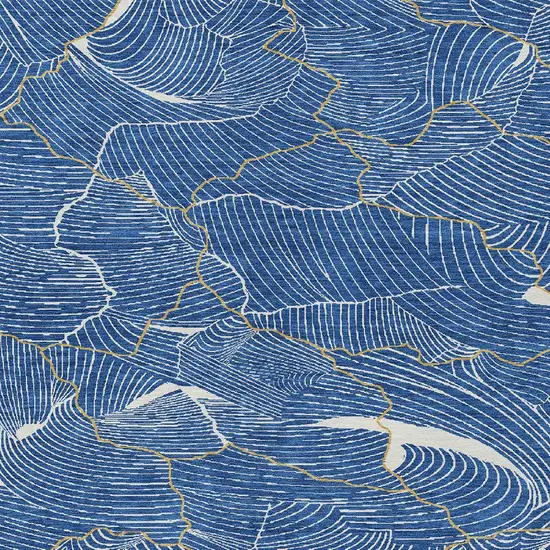 Blue Ivory And Gold Abstract Washable Indoor Outdoor Area Rug Photo 7