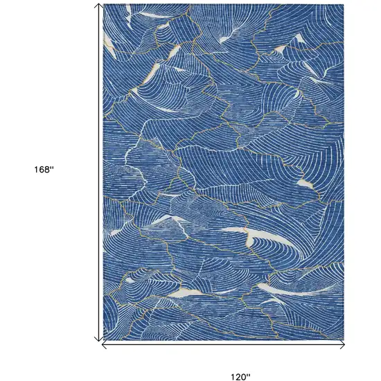 Blue Ivory And Gold Abstract Washable Indoor Outdoor Area Rug Photo 8