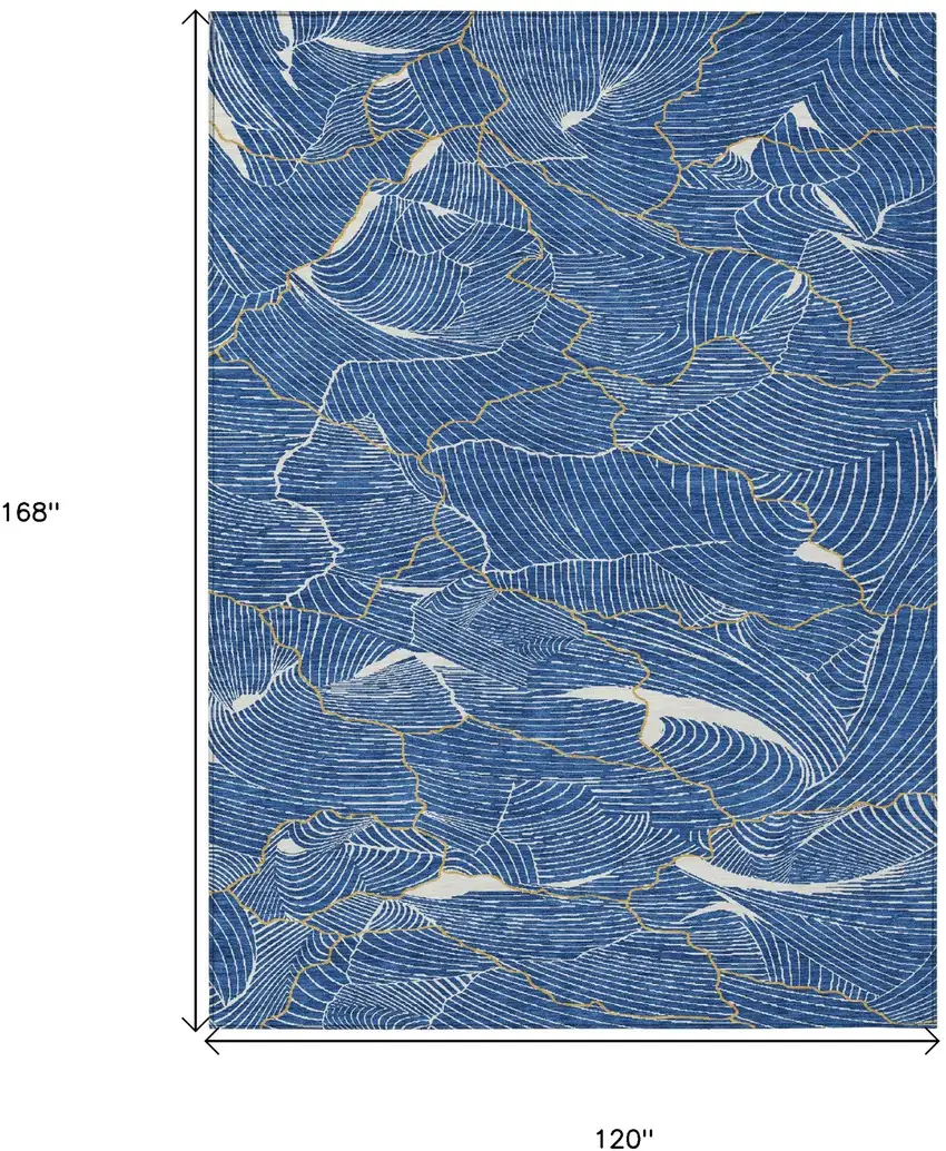 Blue Ivory And Gold Abstract Washable Indoor Outdoor Area Rug Photo 8