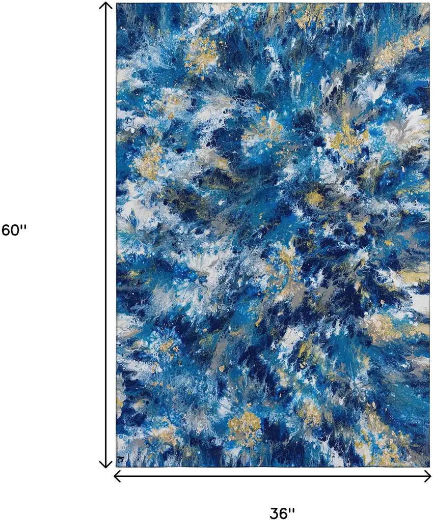 Blue Ivory And Gold Abstract Washable Indoor Outdoor Area Rug Photo 3