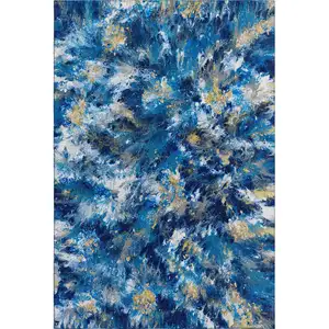 Photo of Blue Ivory And Gold Abstract Washable Indoor Outdoor Area Rug