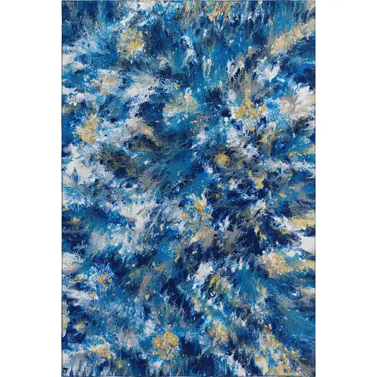 Blue Ivory And Gold Abstract Washable Indoor Outdoor Area Rug Photo 1