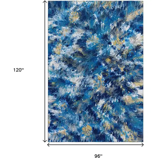 Blue Ivory And Gold Abstract Washable Indoor Outdoor Area Rug Photo 3