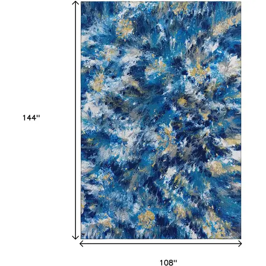 Blue Ivory And Gold Abstract Washable Indoor Outdoor Area Rug Photo 3