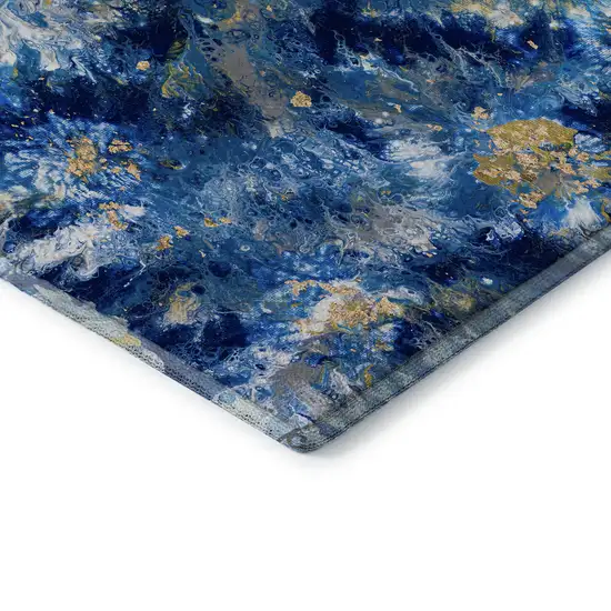 Blue Ivory And Gold Abstract Washable Indoor Outdoor Area Rug Photo 4