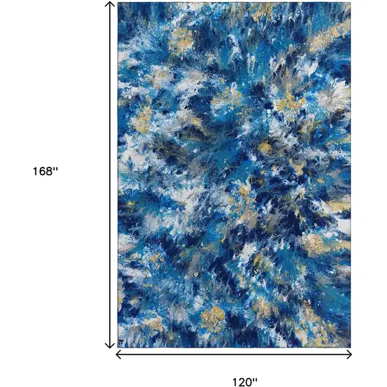 Blue Ivory And Gold Abstract Washable Indoor Outdoor Area Rug Photo 3