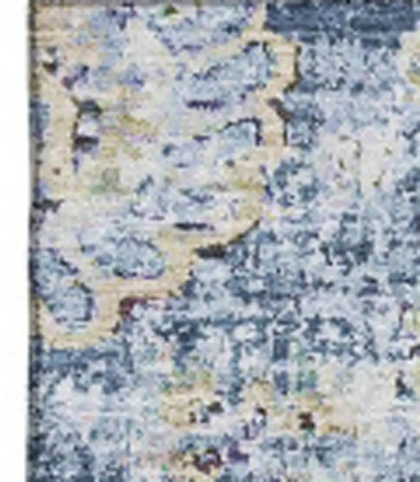 Blue Ivory And Gold Floral Washable Area Rug With UV Protection Photo 3