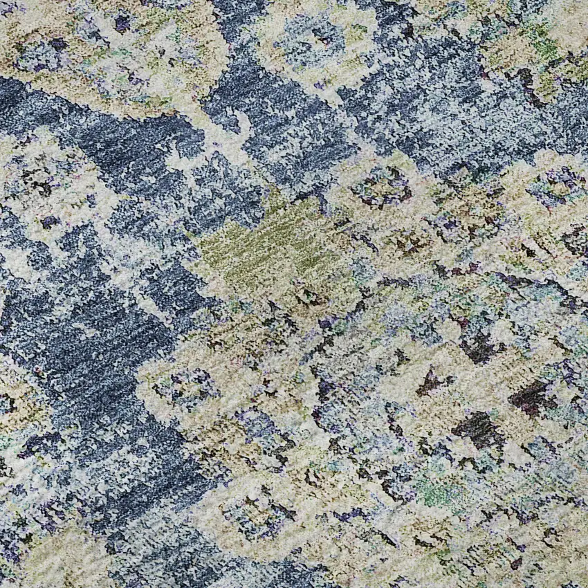 Blue Ivory And Gold Floral Washable Area Rug With UV Protection Photo 9